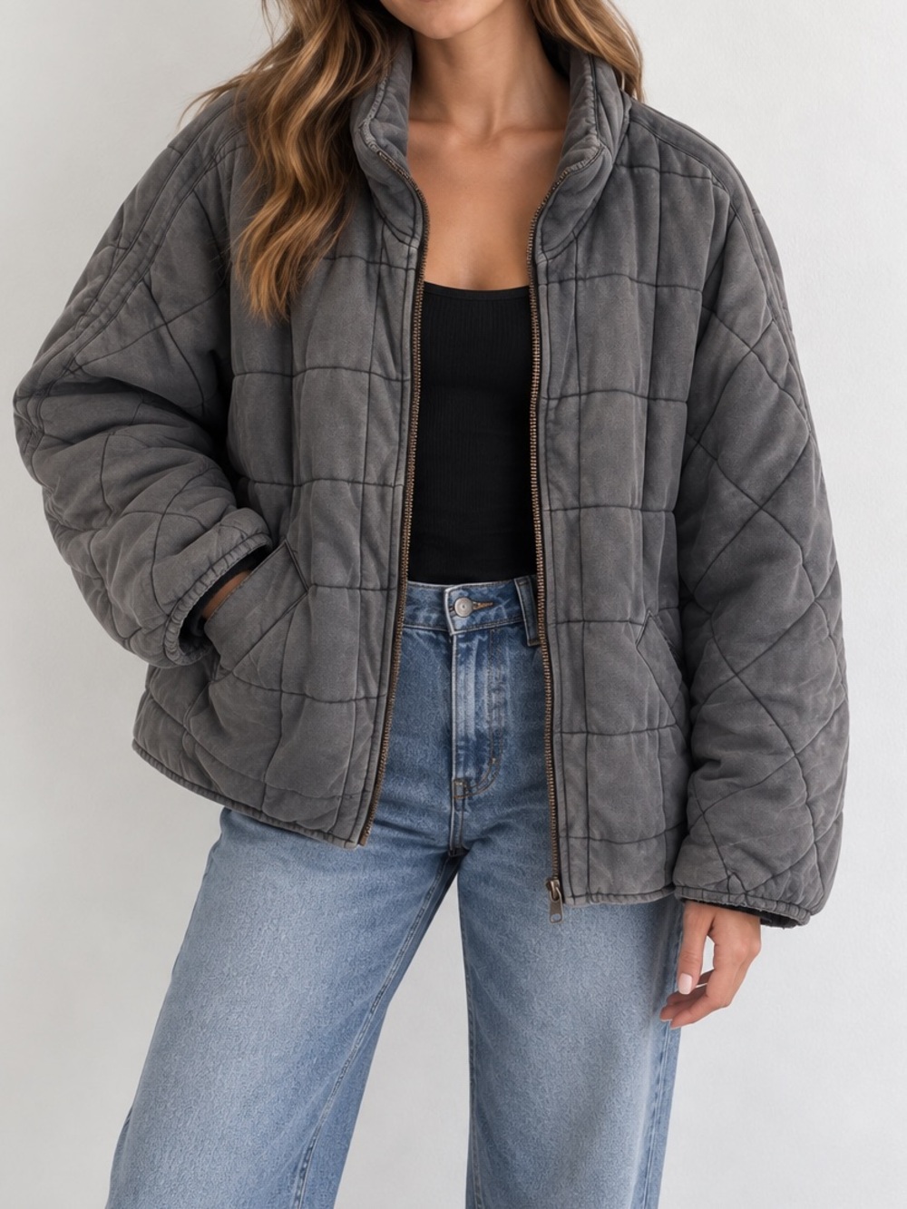 Free People Charcoal Dolman Quilted Jacket Medium